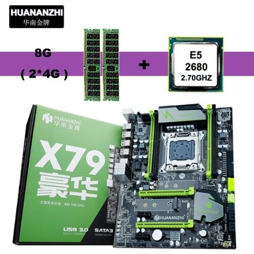 HUANANZHI X79 Super Gaming Motherboard Set HI-SPEED Dual M.2 SSD Slot Intel Xeon CPU E5 2680 C2 Big Brand RAM (2*4) 8G REG ECC