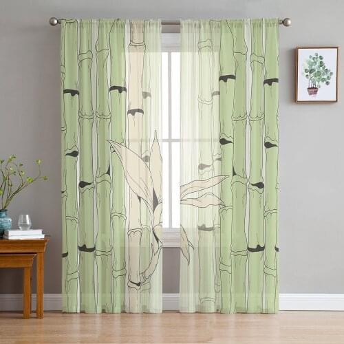 Tulle Curtains Cute Bamboo Illustration Plant Boys And Girls Bedroom Sheer Hanging Curtain Living Room Kitchen Gauze Curtain