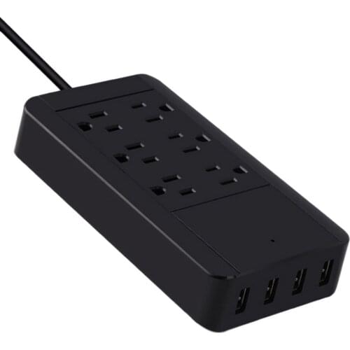 Power Strip 2500W 15A Surge Protector With 6 Outlets And 4 USB Ports 6 Feet Extension Cord For Home Bedroom-US Plug