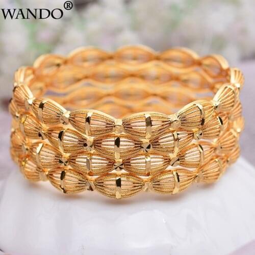 WANDO 4PCS Fashion Metallic Gold color Jewelry Ethiopian Bracelet&Bangle For women Middle East Wedding Jewelry African Gifts