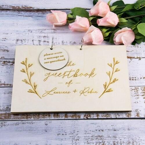 Custom Wreath Wedding Guest book, Personalized Guestbook,Wedding Autograph Book,Wooden Guest Book Our wedding Rustic guest book