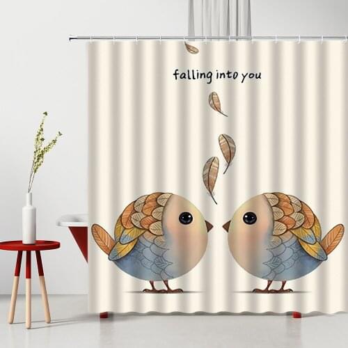 Nordic Style Shower Curtain Cartoon Cute Birds Modern Simplicity Pattern Bathroom Decor Polyester Home Bath Hanging Curtains