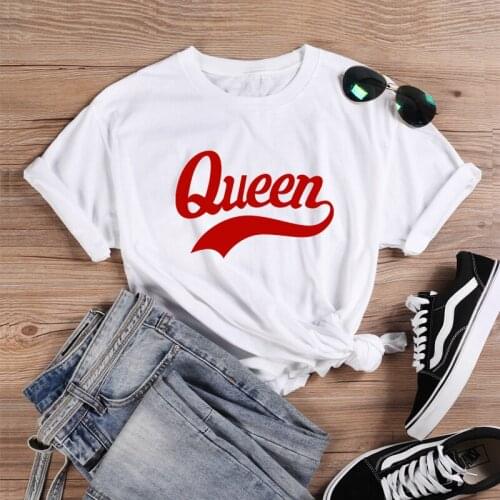 ONSEME Female Summer Fashion Basic T Shirt Queen Letter Printed Tees Womens Sexy Streetwear T Shirt DIY Tops Drop Ship A-25