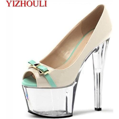 Super high heel 17 cm, female, sexy stiletto waterproof platform fish mouth shoes, bow decoration, high heels