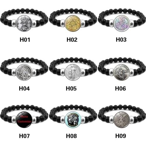 Seals of The Seven Archangels Beaded Bracelet Girls Jewelry Cabochon Glass Snap Buttons Bracelet Jewelry for Women