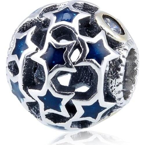 For Women DIY Jewelry Making Fit Lady Bracelet Bangle Blue Enamel Stars Crystal Charm Authentic S925 Beads