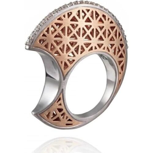 Blaike Exquisite Grid Moon Ring Geometric Statement Party Ring White Gold Filled Ring Wedding Jewelry Gifts