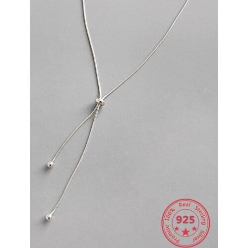 Pure S925 Sterling Silver Fine Necklaces Simple Adjustment Beads Clavicle Snake Chain Fashion Retro Necklaces Women jewelry
