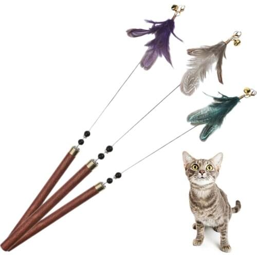3PCS Cat Teaser Wand Fake Feather Beads Decor Cat Teaser Toy Cat Training Toy