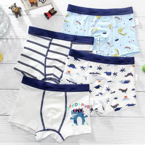 4 Piece Kids Boys Underwear Cartoon Childrens Shorts Panties for Baby Boy Toddler Boxers Stripes Teenagers Cotton Underpants