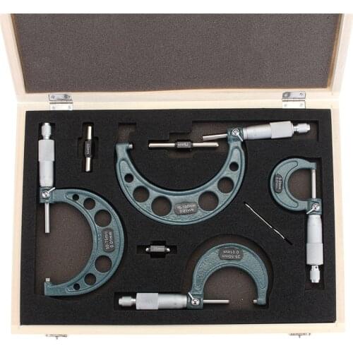 4pcs Outside Micrometer Set Machinist Tool 0-4" 0-100mm 4 Precision 0.01mm Accuracy Carbide Micrometer Set