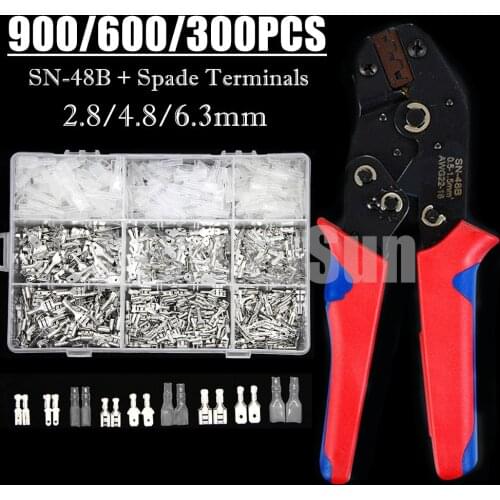 900/600/300PCS 2.8/4.8/6.3mm Insulated Wire Spade Crimp Connector Plug Press-Insert Spring Insert Quick Splice Terminals +Plier
