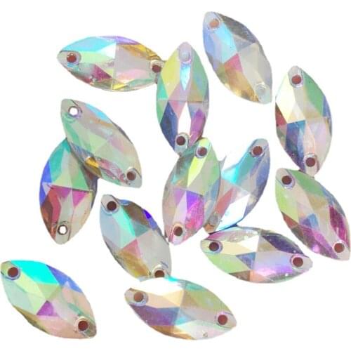 AB Resin Accessories Shiny 9*18mm Drop Flatback Rhinestone 2 Hole Wedding Applique DIY Craft SF934