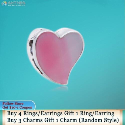 Ahthen 925 Sterling Silver Bead Asymmetrical Heart Clip Charm fit Original Pandora Bracelets for Women Jewelry Making Girl Gift