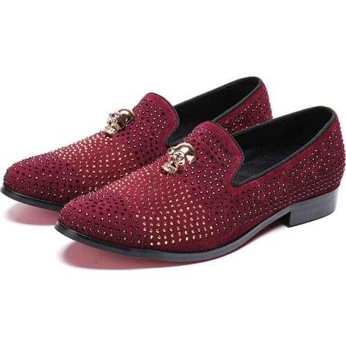 Batzuzhi Fashion Men Shoes Wine Red Rhinestones Crystal Casual Leather Shoes Men Flats mocassin homme Pointed Business and Party