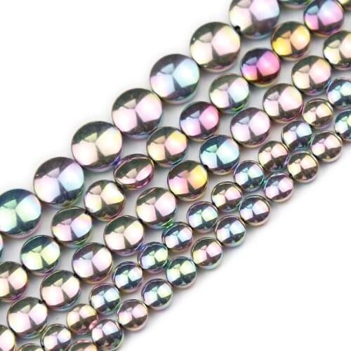 JHNBY Light Purple Flat Round Coin Hematite 6~10mm Natural Stone Spacer Loose Beads For Jewelry Making Diy Handmade Accessories