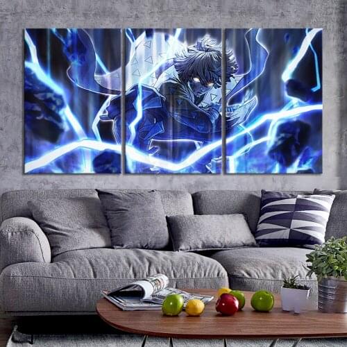 Demon Slayer 3 Pieces Wall Anime Kimetsu No Yaiba Painting Home Decoration Modern Poster Canvas Print Pictures for Living Room
