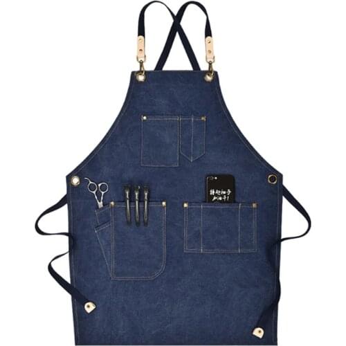 Chef Apron Cotton Canvas Cross Back Adjustable Apron with Pockets for Women and