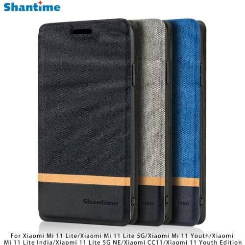 Canvas PU Leather Phone Case For Xiaomi Mi 11 Lite 5G Flip Case For Xiaomi Mi 11 Youth Business Case Soft Silicone Back Cover