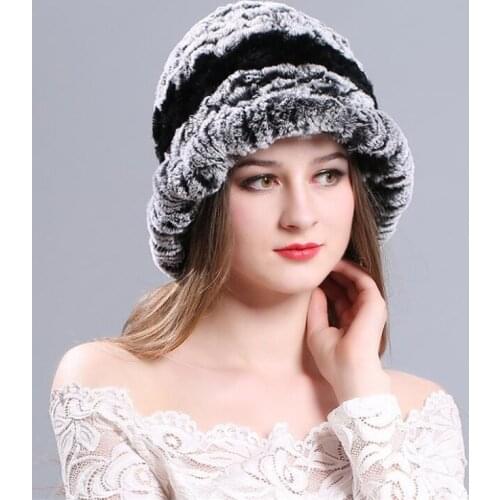 IANLAN Fashion Winter Women Real Fur Bucket Hats Casual Knitted Rex Rabbit Fur Caps Ladies Handmade Striped Beanies IL00166