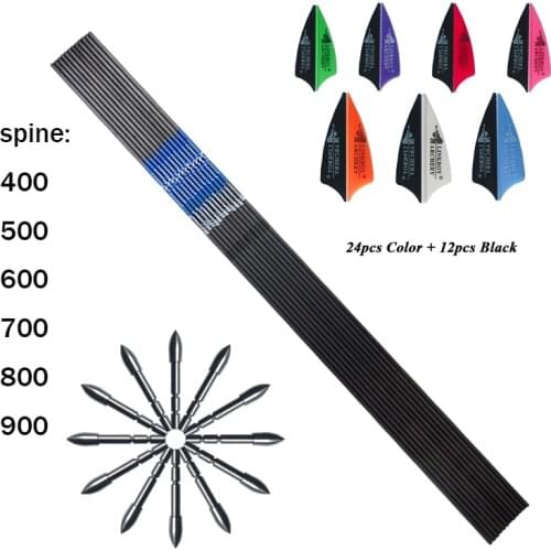 Archery Carbon Arrows Shaft ID4.2mm Spine 400-900 1.75inch Plastic Vanes 80 Grain Points for Recurve Bow Archery shooting 12pcs