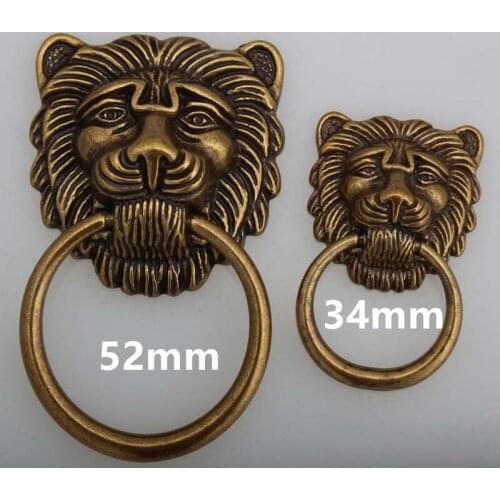 Classical drop rings drawer cabinet knobs pulls bronze Lionhead dresser handles vintage style furniture large meatball knobs
