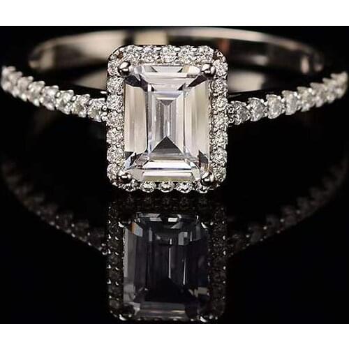 Emerald Cutting Moissanite Rings 1ct-2ct Carat White D Color Imitation Diamond S925 Sterling Silver Wedding Jewelry