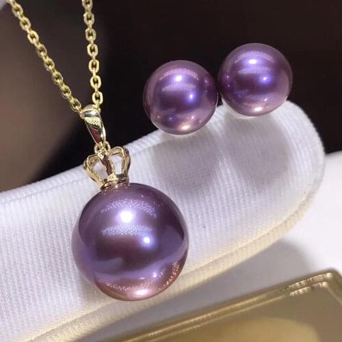 Fine Jewelry 18K Yellow Gold Natural Fresh Water Purple Pearl 7-12mm Females Jewelry Sets for Women FIne Jewelry Sets