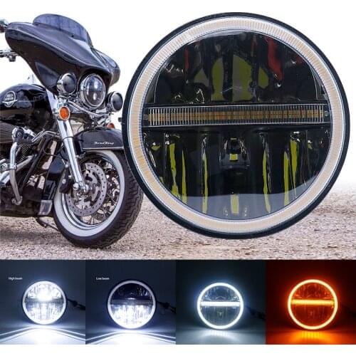 Round 7"inch Motorcycle Black Projector Motor HID LED Light Bulb Headlight For Electra Glide Street Glide Softail FLHX F Tourin