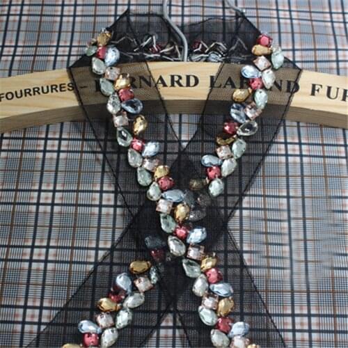 2Yards white black Pearl Lace Fabric Clothing Accessories Collar diy handmade Rhinestone Beaded Mesh Lace Trim sewing