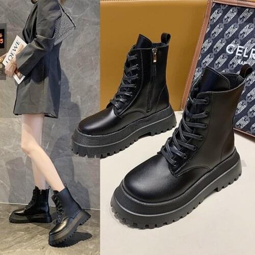Motorcycle Handsome Boots 2021 Autumn Wild Boots Women England Thick High Heels Boots Women Boots Zipper