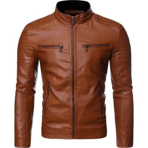 New Mens Leather Jacket Brand Slim Fit Motorcycle Leather Jacket Coat Men Casual Biker Zipper Jacket Male chaqueta cuero hombre