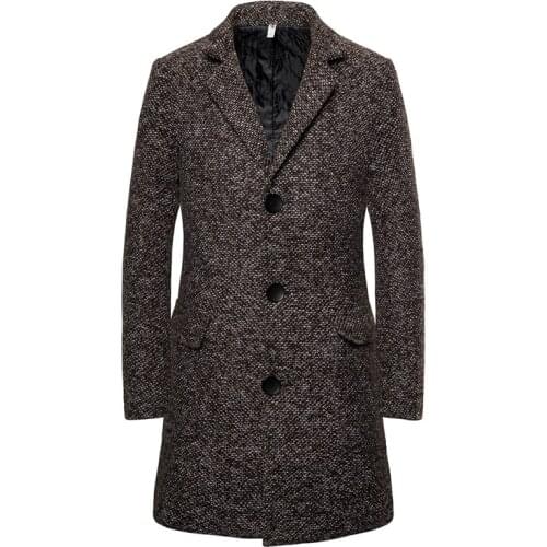 New British Style Woolen Coat Men Slim Fit Trench Coat Long Men Wool Blend Jacket Single Breasted Casual Male Overcoat