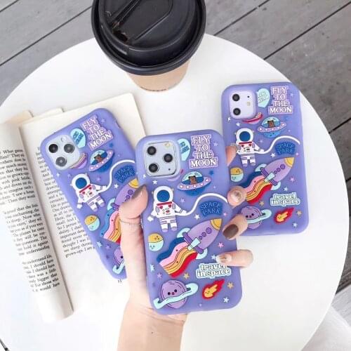 Hot Luxury Space Astronaut rocket INS Phone Case For iphone 7 8 6 s Plus 11 Pro X XS MAX XR 3D Carbon fiber silicone Cover Coque