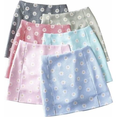 Q33tt high waist split daisy print skirt new light proof lined hip skirt in summer 2020