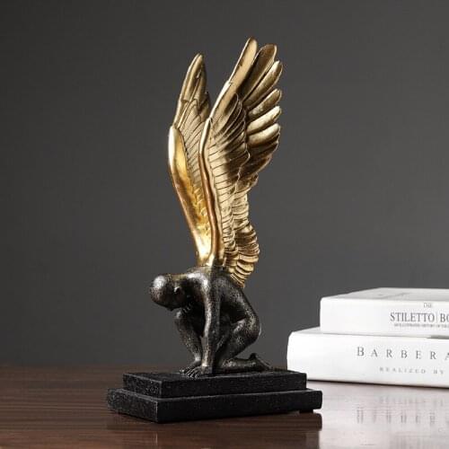 Retro Creative Single Wing Black Gold Angel Sculpture Decoration Home Living Room TV Cabinet Character Ornaments
