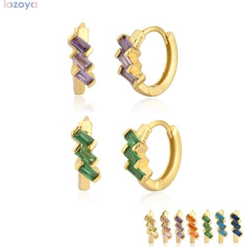 LOZOYA 925 Sterling Silver Gold Purple Punk Pendiente Green Huggies Circle Rock Luxury Fashion Fine Jewels Stud Earrings