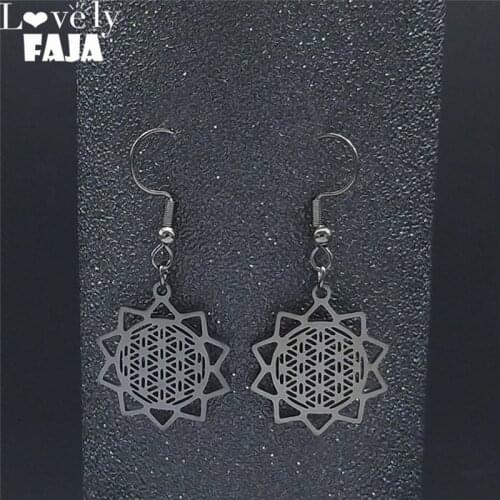 Flower of Life Stainless Steel Drop Earrings Women Black Color Earrings Jewelry joyas de acero inoxidable para mujer E3518S03
