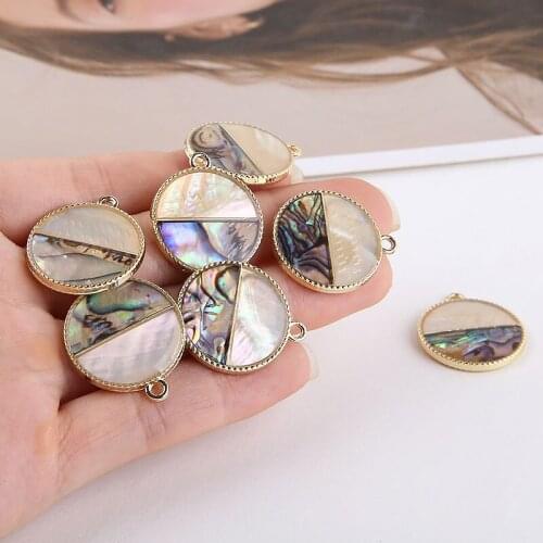 2pcs Korean Women Earrings Natural Abalone Creative Splicing Round Rhinestone Earrings DIY Jewelry Necklace Pendant Material