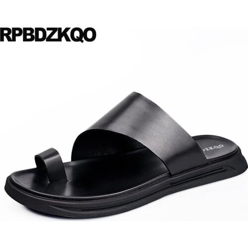 Black slip on toe loop designer open men sandals leather summer outdoor slides shoes 2019 waterproof fashion slippers water