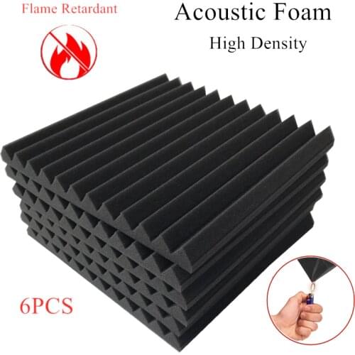 6PCS 300x300x25mm Studio Acoustic Foam High Density Flame Retardant Sound Proofing Protective Sponge Sound Absorption Panel
