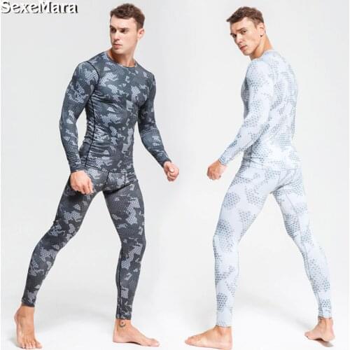 Mens Long Johns Camouflage Compression Thermal Underwear Sports Suits Rashgard Tights Gym Clothes Jogging Sportswear For Men