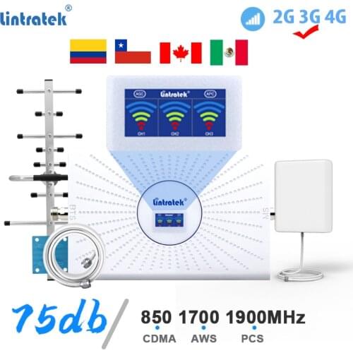 Lintratek Tri band Repeater 2G 3G 4G Signal Amplifier 70db AGC CDMA 850 AWS 1700 PCS 1900 Cellular Mobile Phone Booster