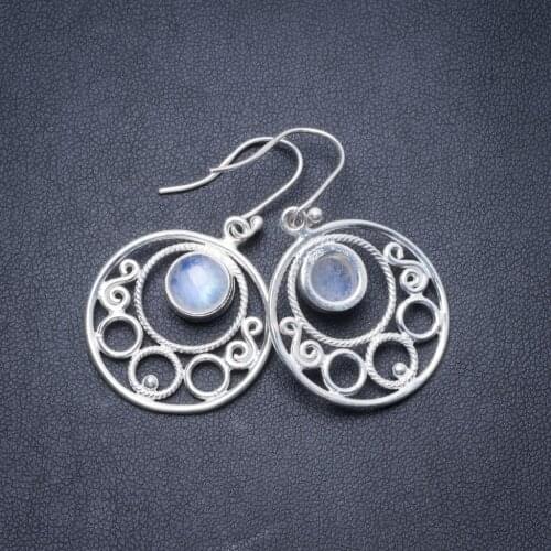 Natural Rainbow Moonstone Handmade Unique 925 Sterling Silver Earrings 1.5" Y3092