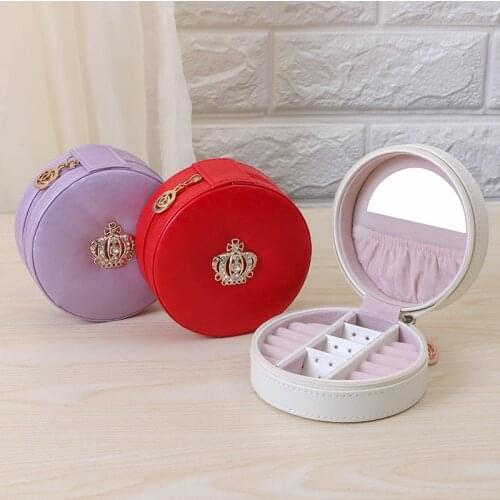 VoltaBox 2021 New Korean Crown Portable Jewelry Box Simple Ring Earrings Earrings Earrings Jewelry Box PU Leather Jewelry Box