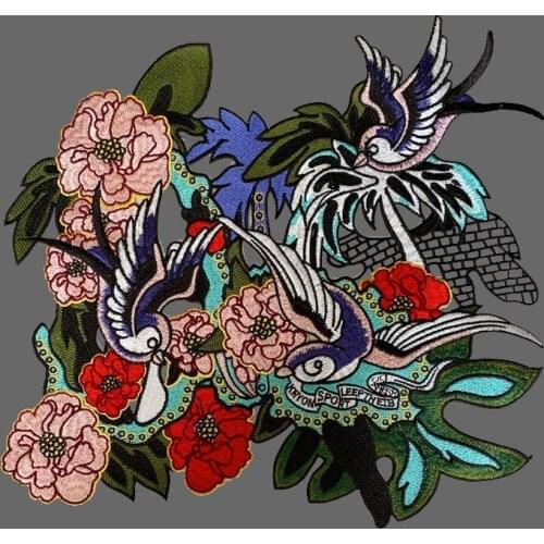 Flower Birds Phoenix Embroidered Patch Sew On Garment Appliques Patches for Men Clothes Cheongsam Wedding Dress Accessory
