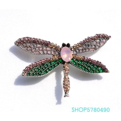 Vintage Jewelry Rhinestone Dragonfly Brooch Multi Color Insect Women Delicate Breast Pin Ladies Gift Overcoat Dress Accessories