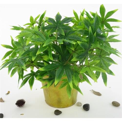 1 Branch Long Stem Green Maples Potted Plants Artificial Maple Leaves for Weddings, Events and Holidays Decorating