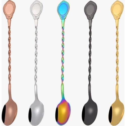 100pcs Creative spiral long handle bar stir spoon 304 stainless steel mixing cocktail spoon bartender bar tools WB1560