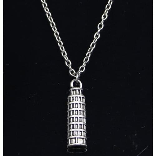 20pcs New Fashion Necklace 25x7mm leaning tower of pisa italy Pendants Short Long Women Men Colar Gift Jewelry Choker